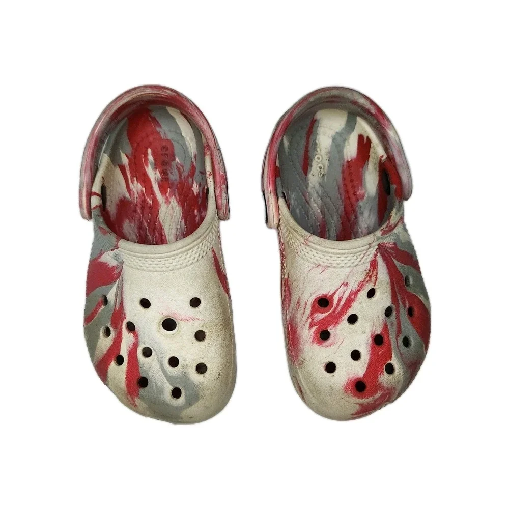 CROCS Classic Marbled Clogs Red White Gray‎ Kids Shoes C9